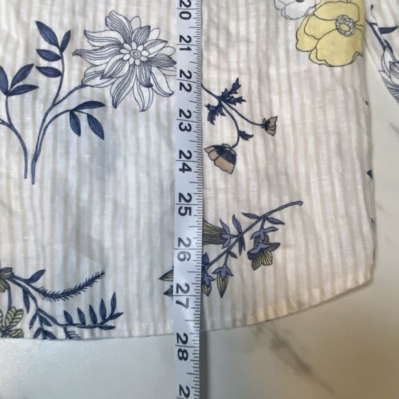 Charter Club Blue Yellow Floral Linen Button Down Shirt Size L Lagenlook Cottage - Picture 10 of 10